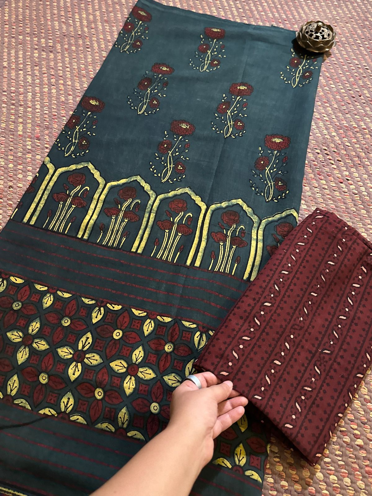 Pure Cotton Malmal Handblocked Ajrak Fabric Set