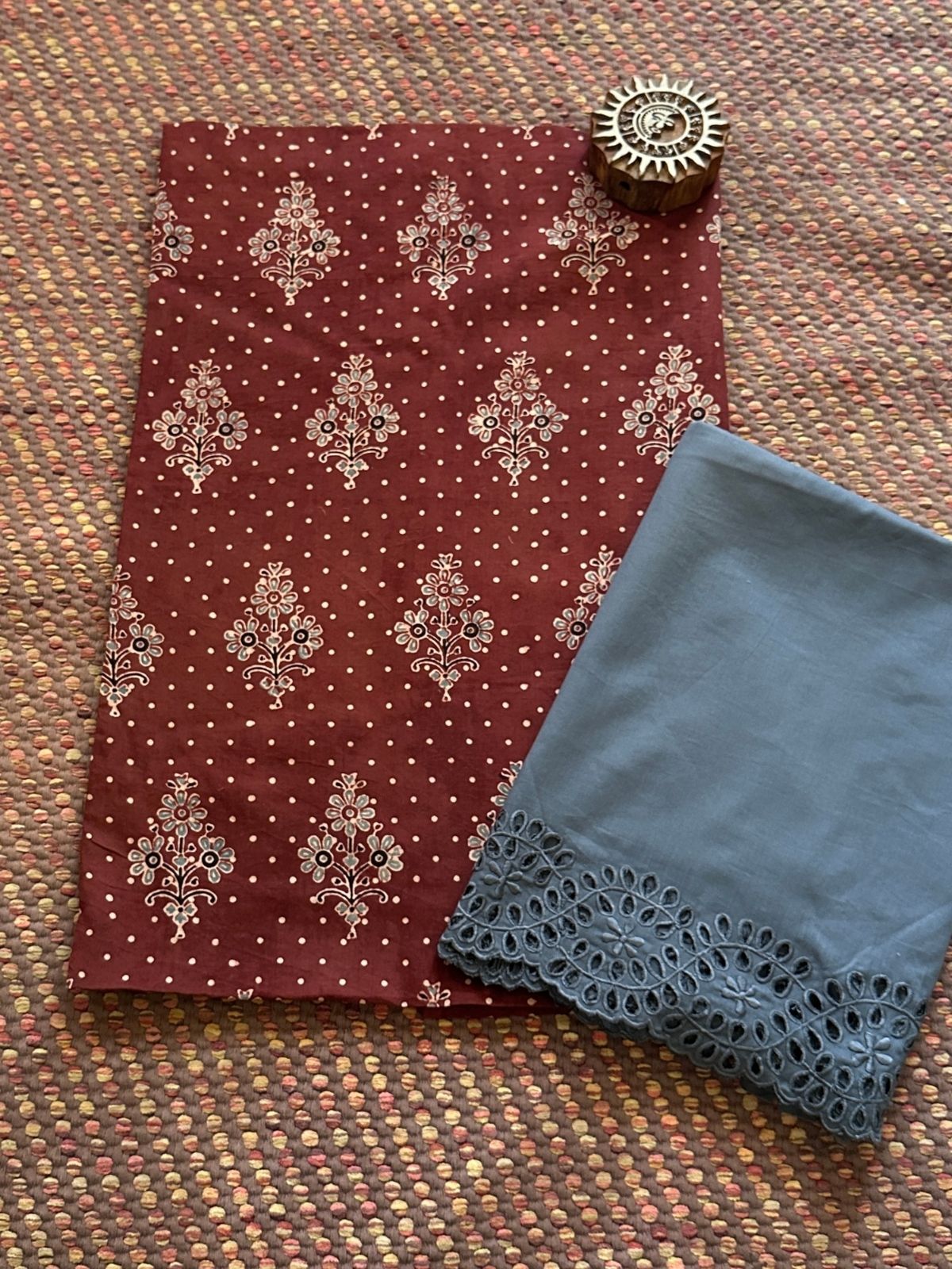 Ajrak Cotton Malmal Unstitched Set