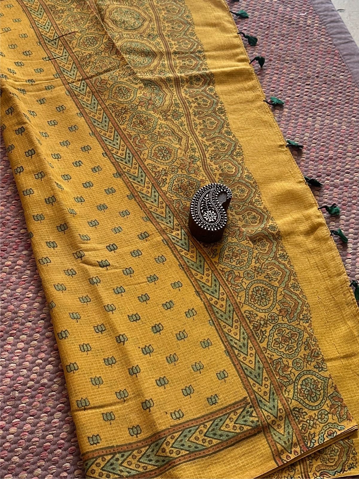 Ajrak Handblocked Kota Doria Embroidered Saree with Blouse Fabric