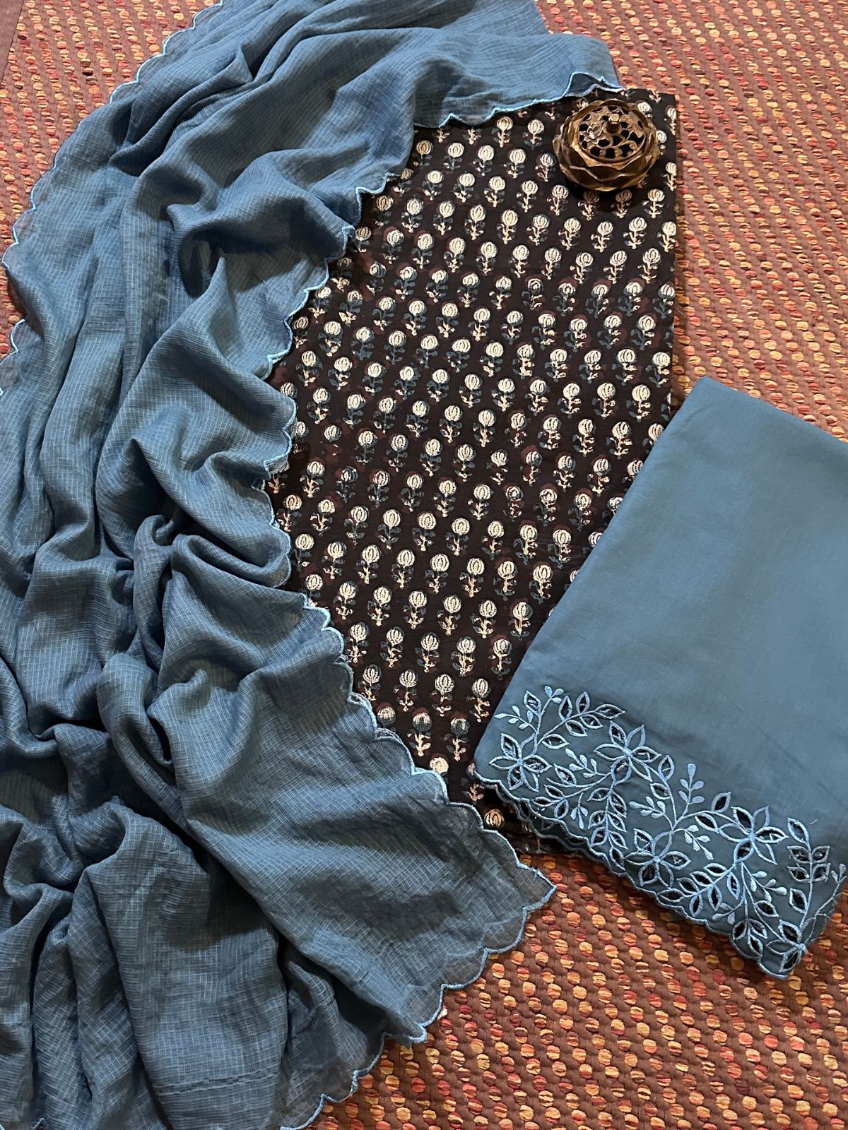 Pure Cotton Fabric in vegetable dyes withCutwork Bottom & Kota Dupatta