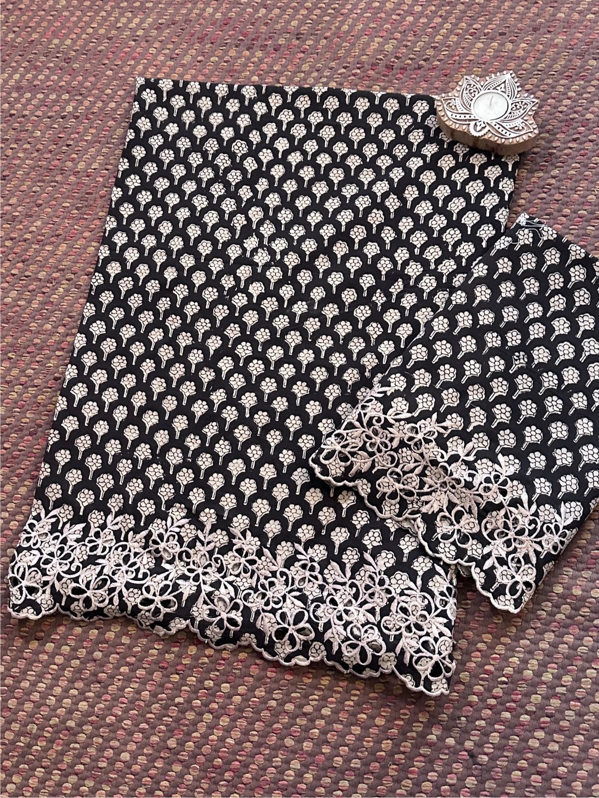 Pure Cotton Hand-blocked Cutwork Co-ord Set