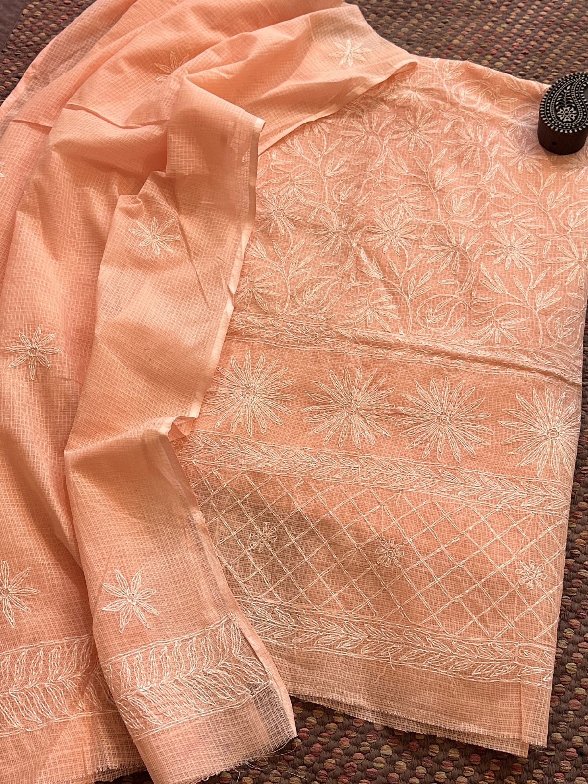Chikankari hand embroidered Kota Top & Dupatta Set