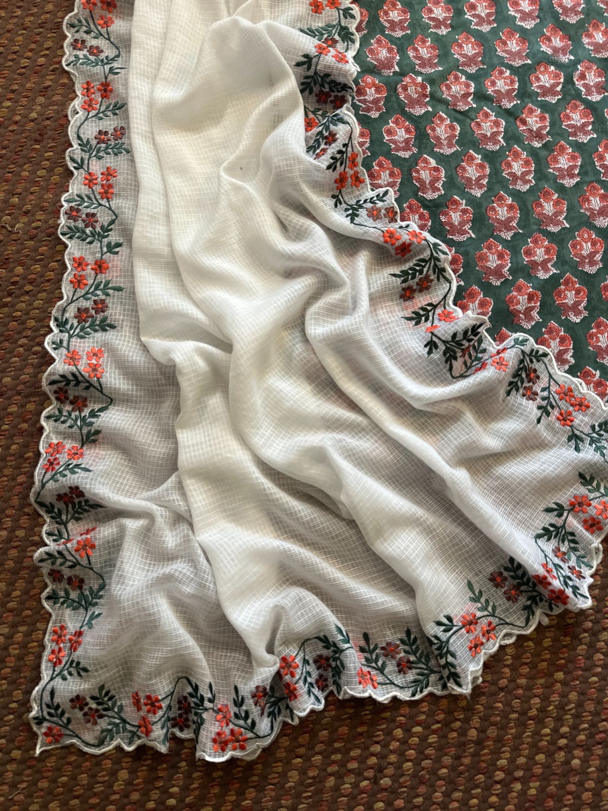 Pure Cotton Handblock Fabric with Exclusive Embroidered Dupatta