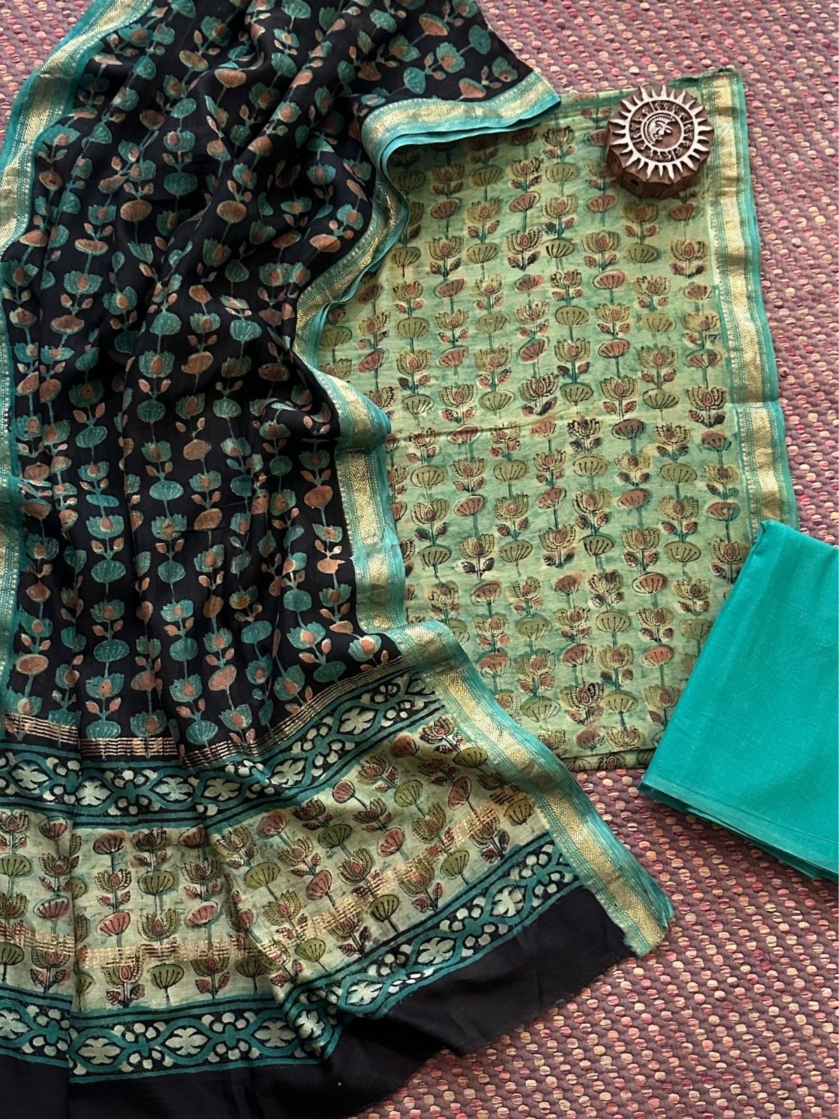 Vegetable Dyed Maheshwari Silk Unstitched Set