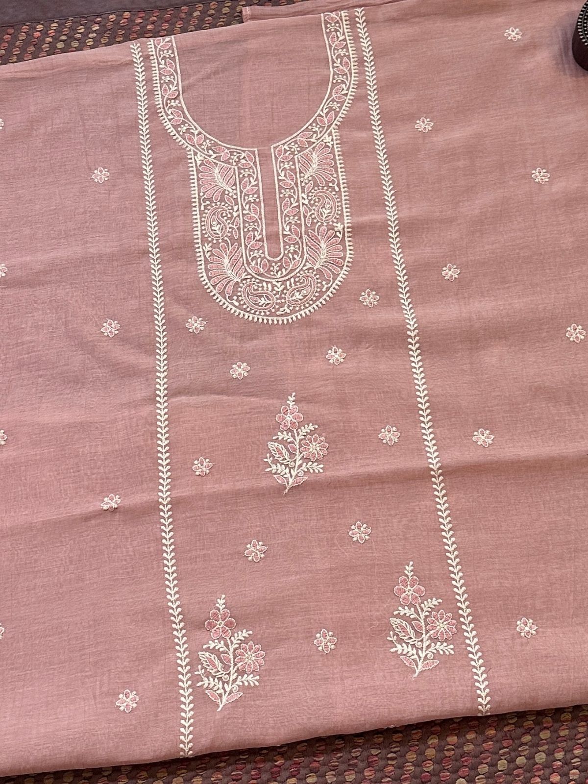 Malmal Maheshwari Silk Embroidered Unstitched Set