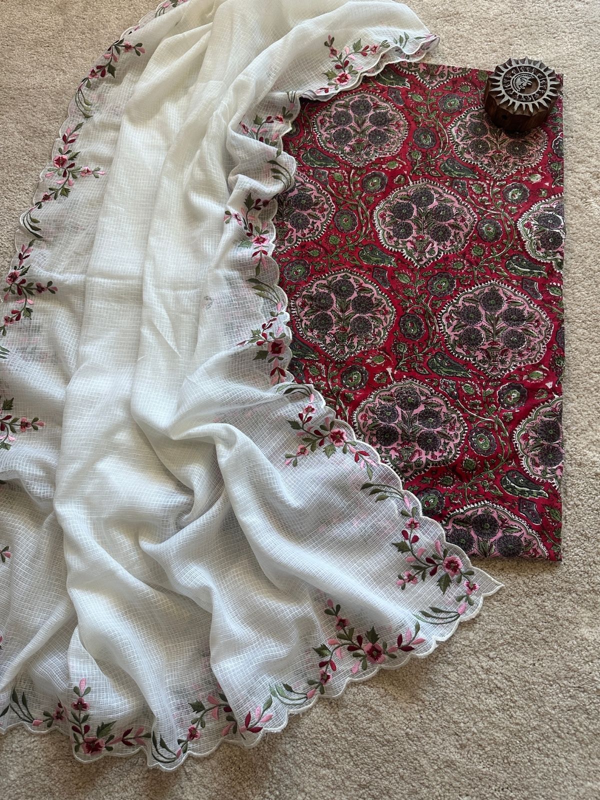 Tara Set- Handblocked Fabric with Applique work Dupatta