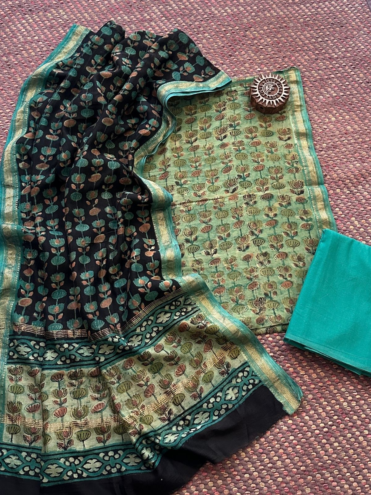 Vegetable Dyed Maheshwari Silk Unstitched Set