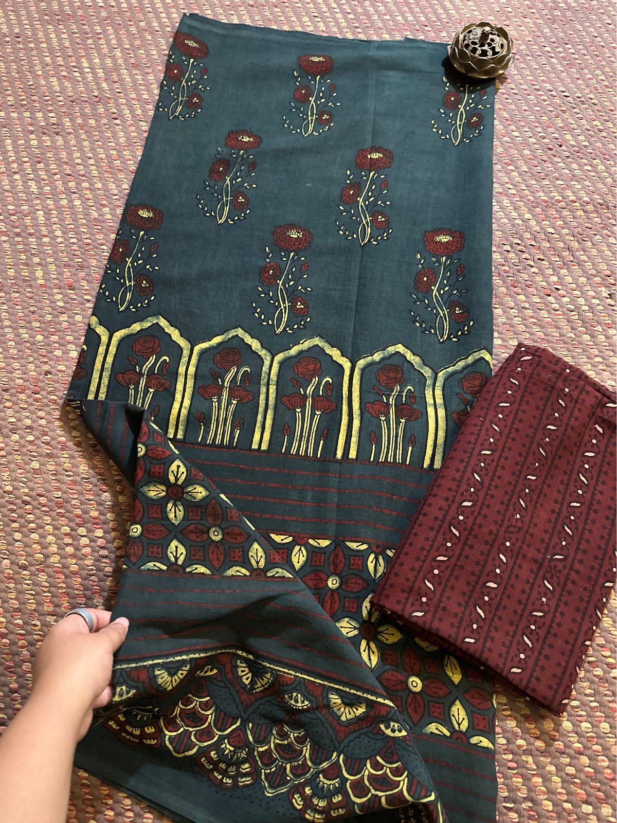 Pure Cotton Malmal Handblocked Ajrak Fabric Set