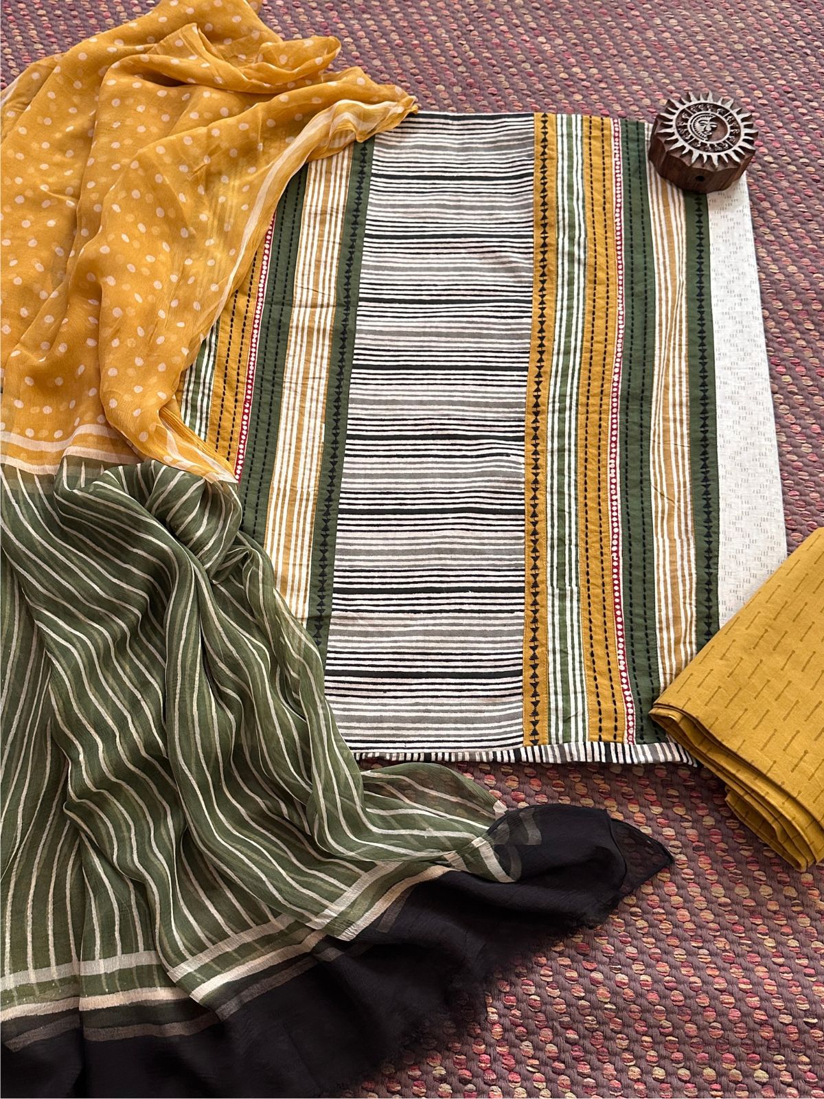 Pure Cotton Patch work Unstitched Set with pure chiffon Dupatta