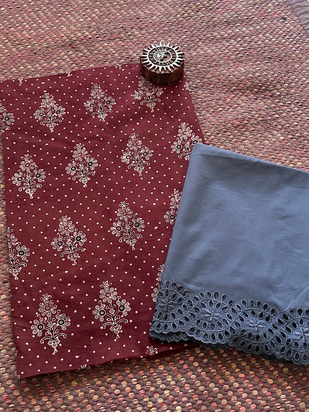 Ajrak Cotton Malmal Unstitched Set