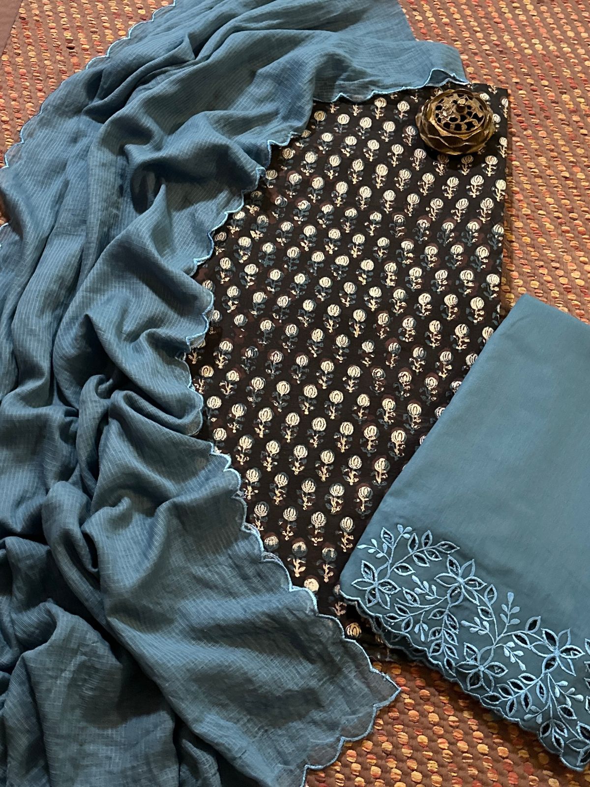 Pure Cotton Fabric in vegetable dyes withCutwork Bottom & Kota Dupatta
