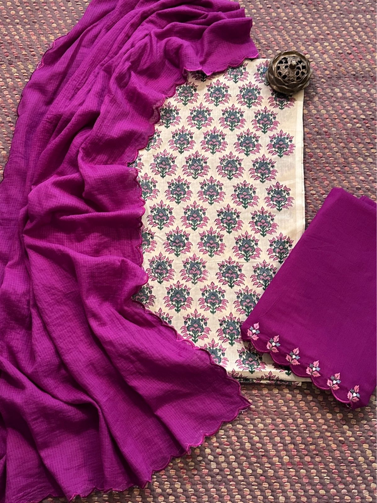 Pure Cotton Malmal Handblocked Unstitched Set