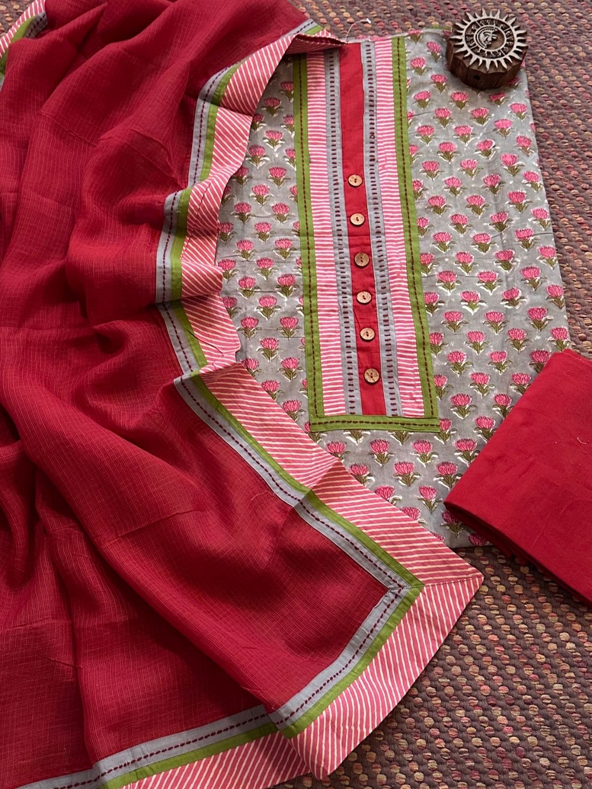 Pure Cotton Unstitched Set with Kota Dupatta