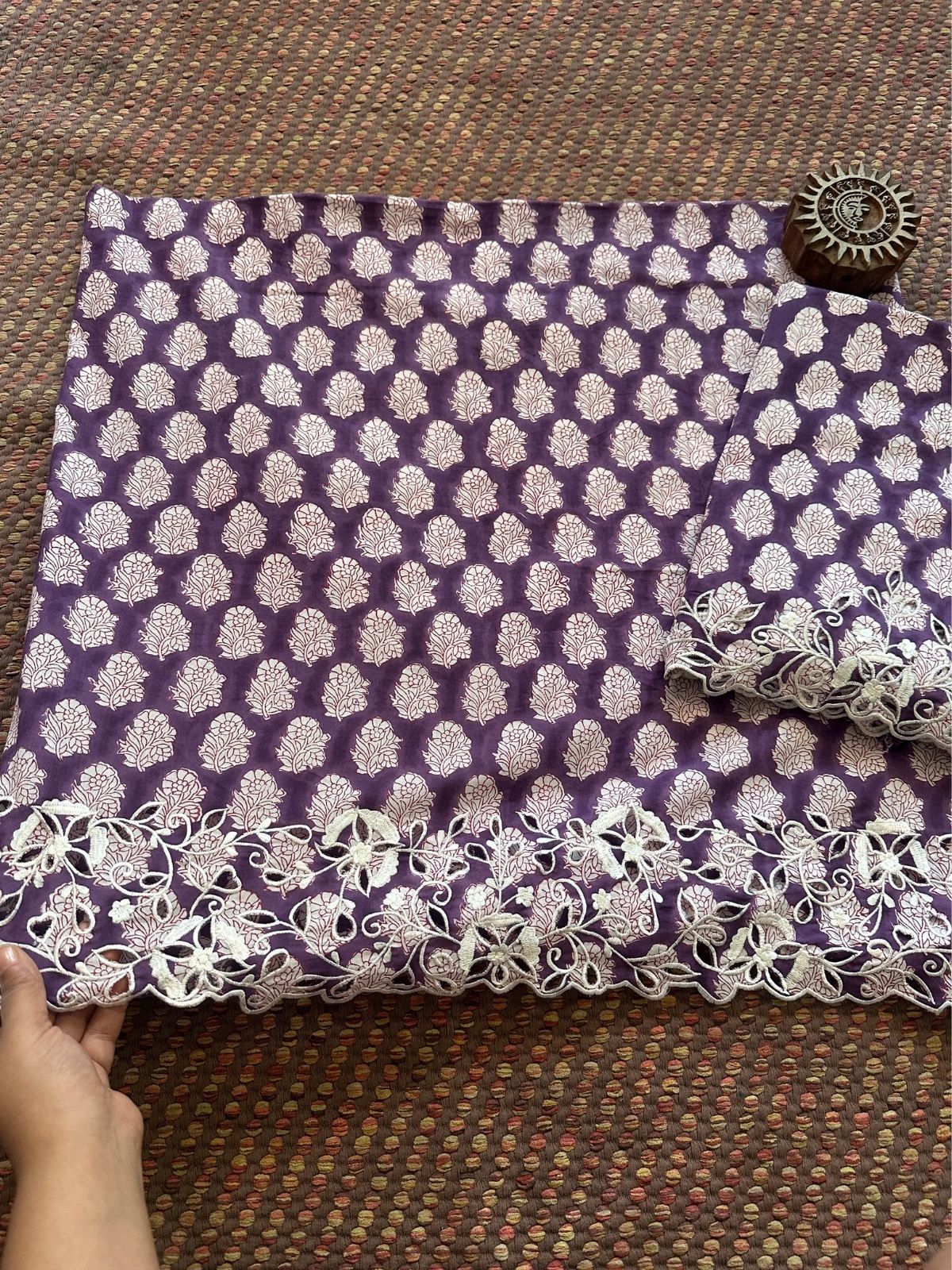 Cutwork Pure Cotton Hand-blocked Coord Set