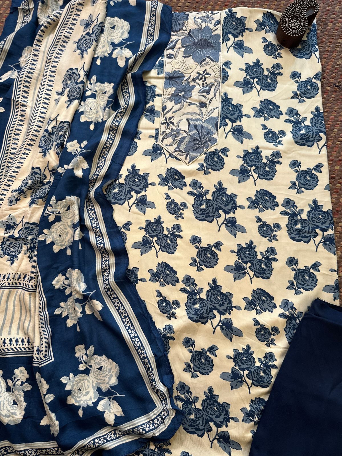 Spun Block Printed Unstitched Set