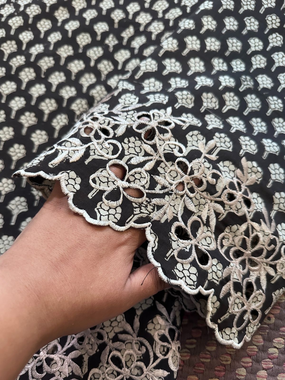 Pure Cotton Hand-blocked Cutwork Co-ord Set