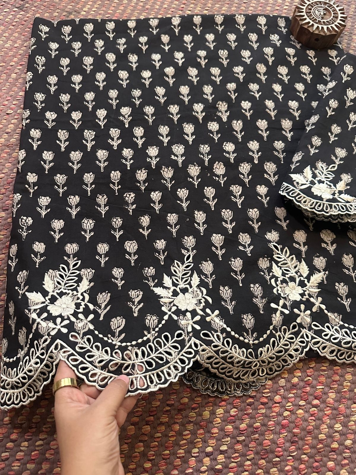 Cutwork Pure Cotton Hand-blocked Coord Set