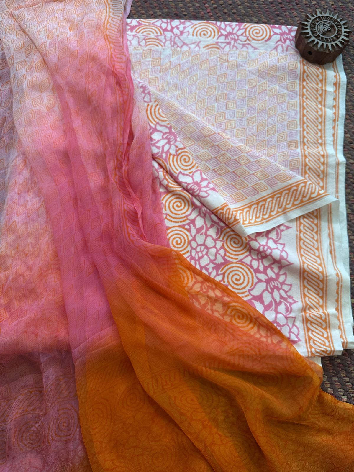 Pure Cotton Unstitched Set with pure chiffon Dupatta