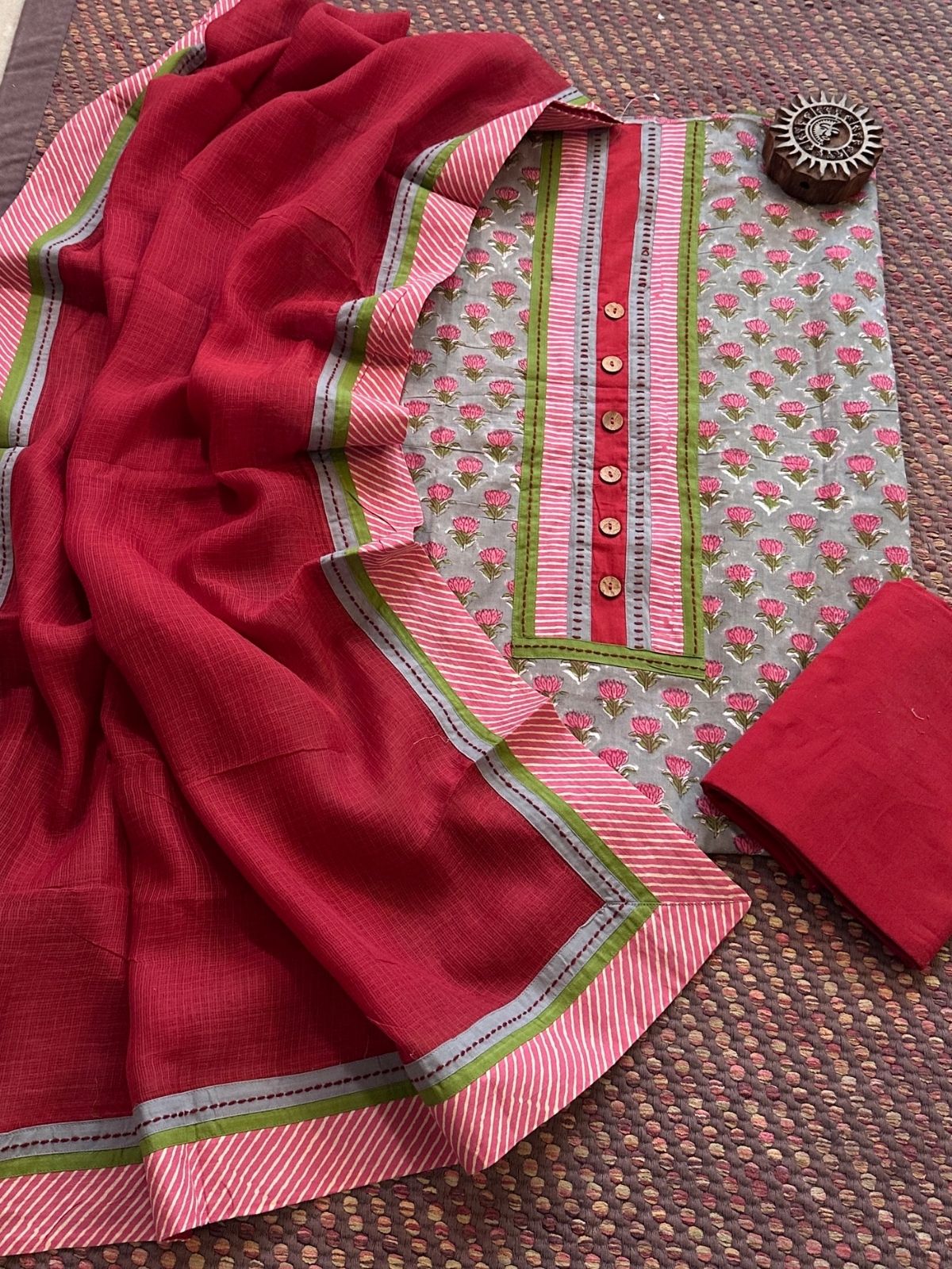 Pure Cotton Unstitched Set with Kota Dupatta