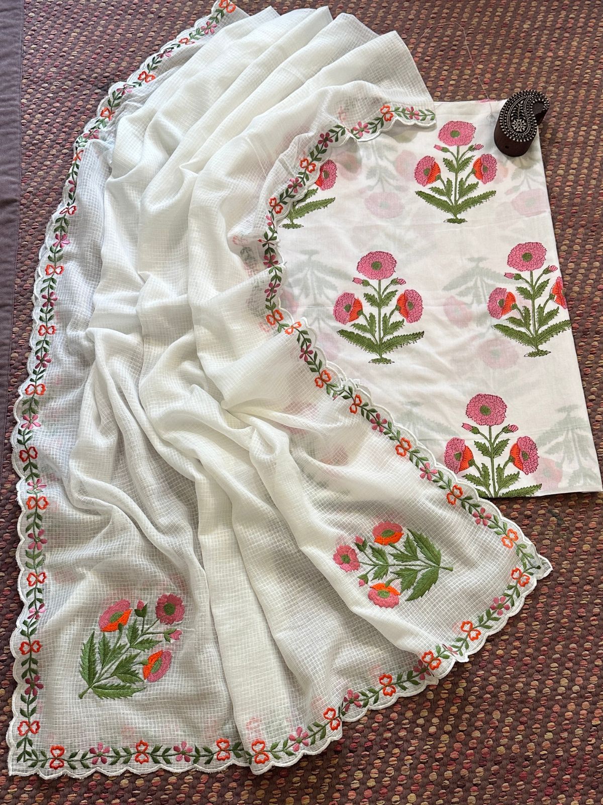 Pure Cotton Handblock Fabric with Exclusive Embroidered Dupatta