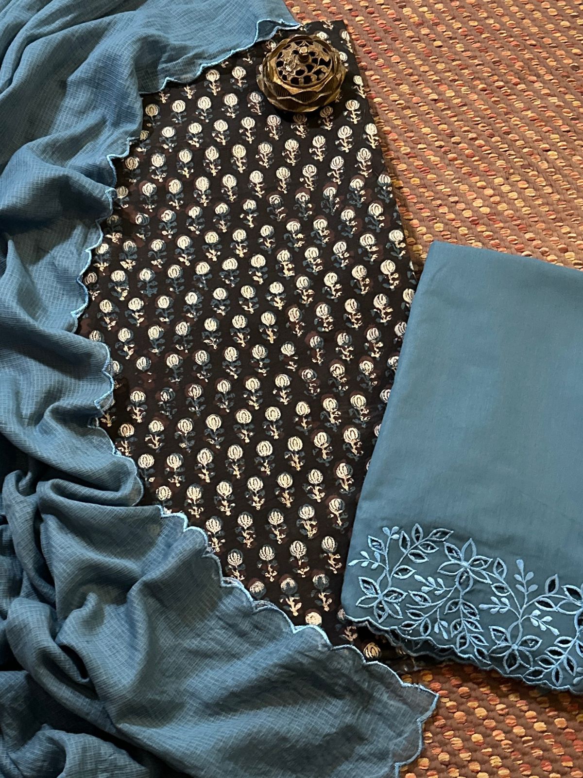 Pure Cotton Fabric in vegetable dyes withCutwork Bottom & Kota Dupatta