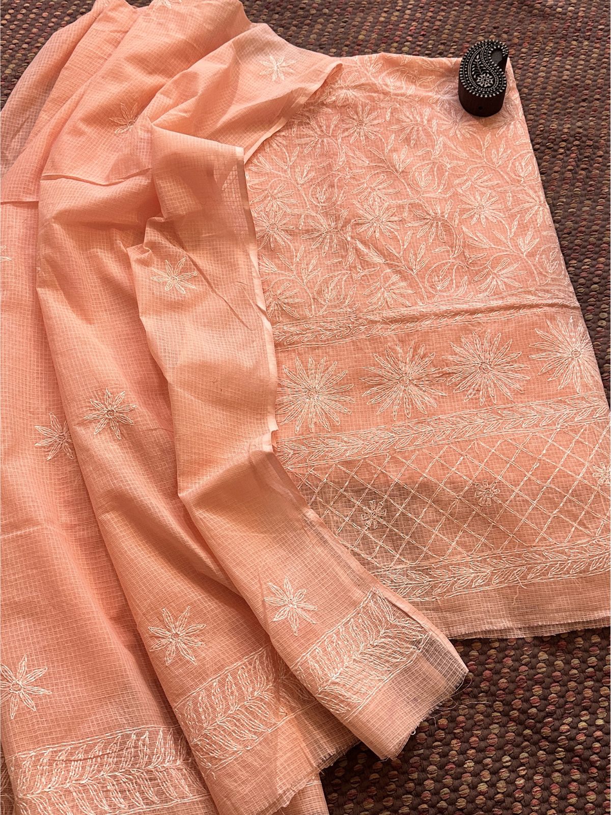 Chikankari hand embroidered Kota Top & Dupatta Set