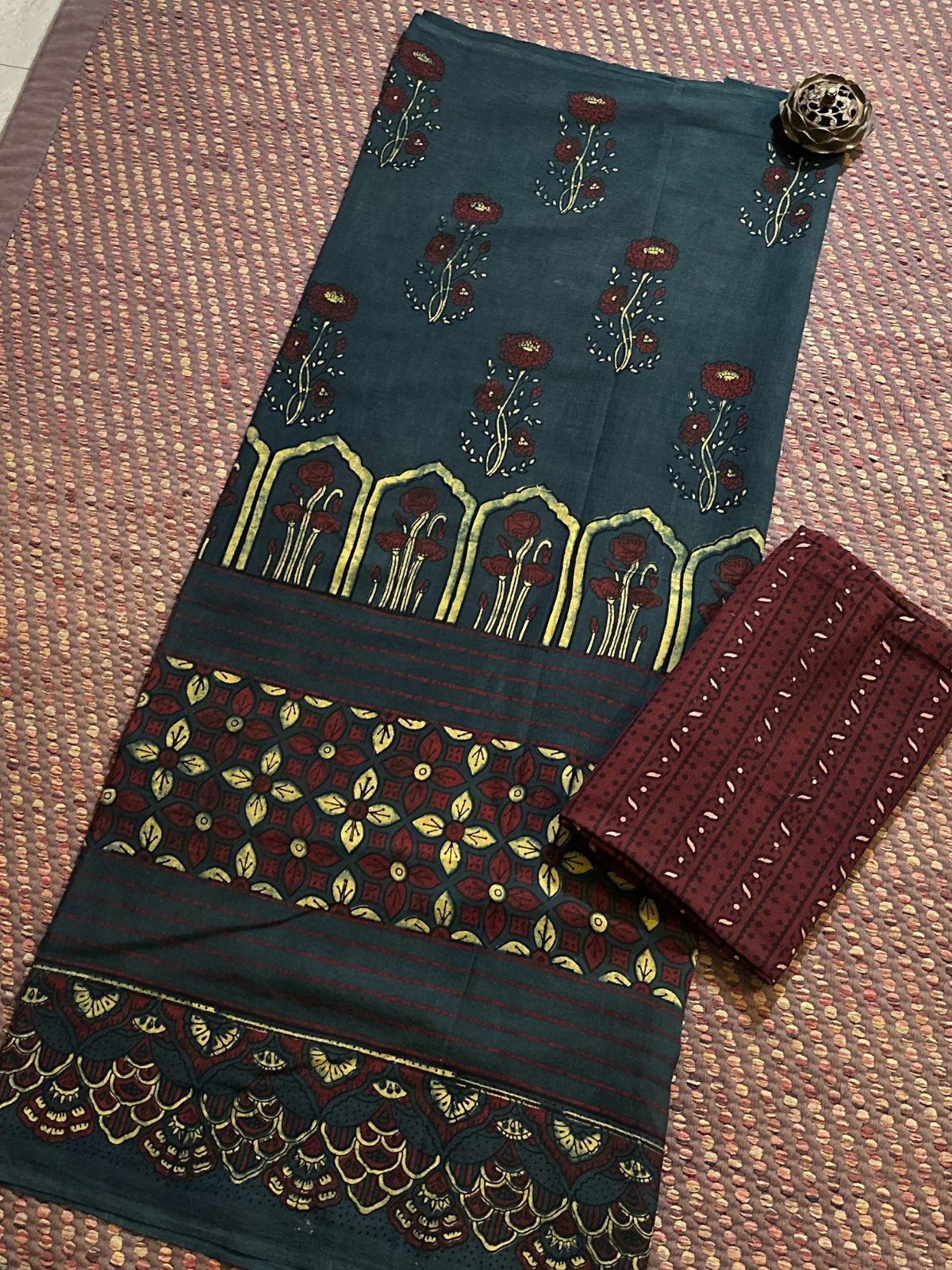 Pure Cotton Malmal Handblocked Ajrak Fabric Set