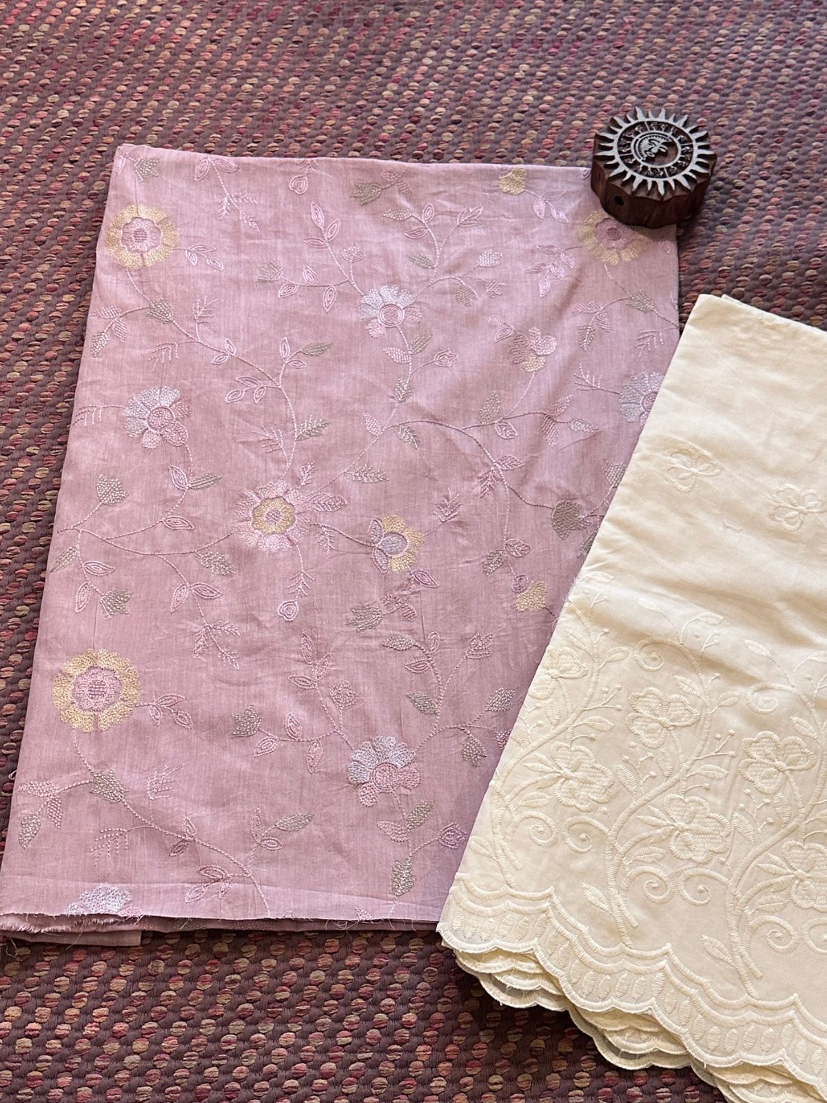 Pure Cotton malmal fabric with Embroidered Bottom -Unstitched Set