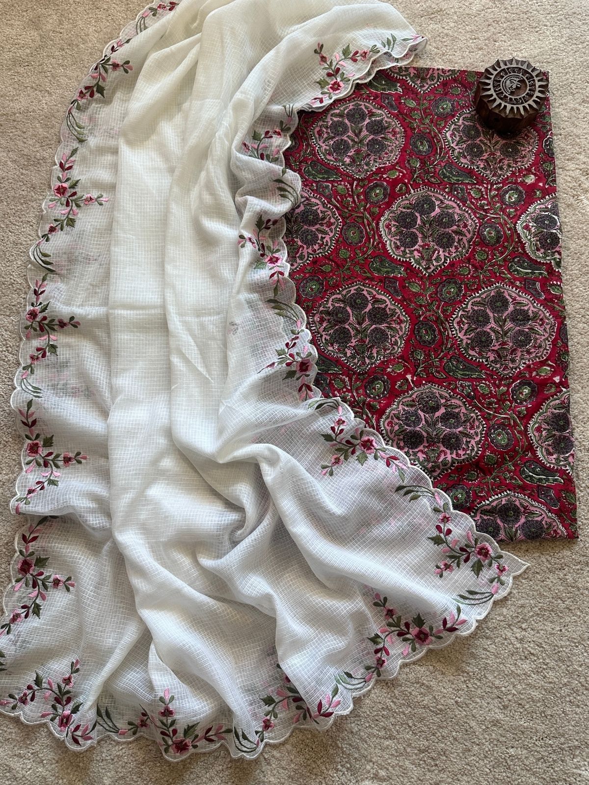 Tara Set- Handblocked Fabric with Applique work Dupatta
