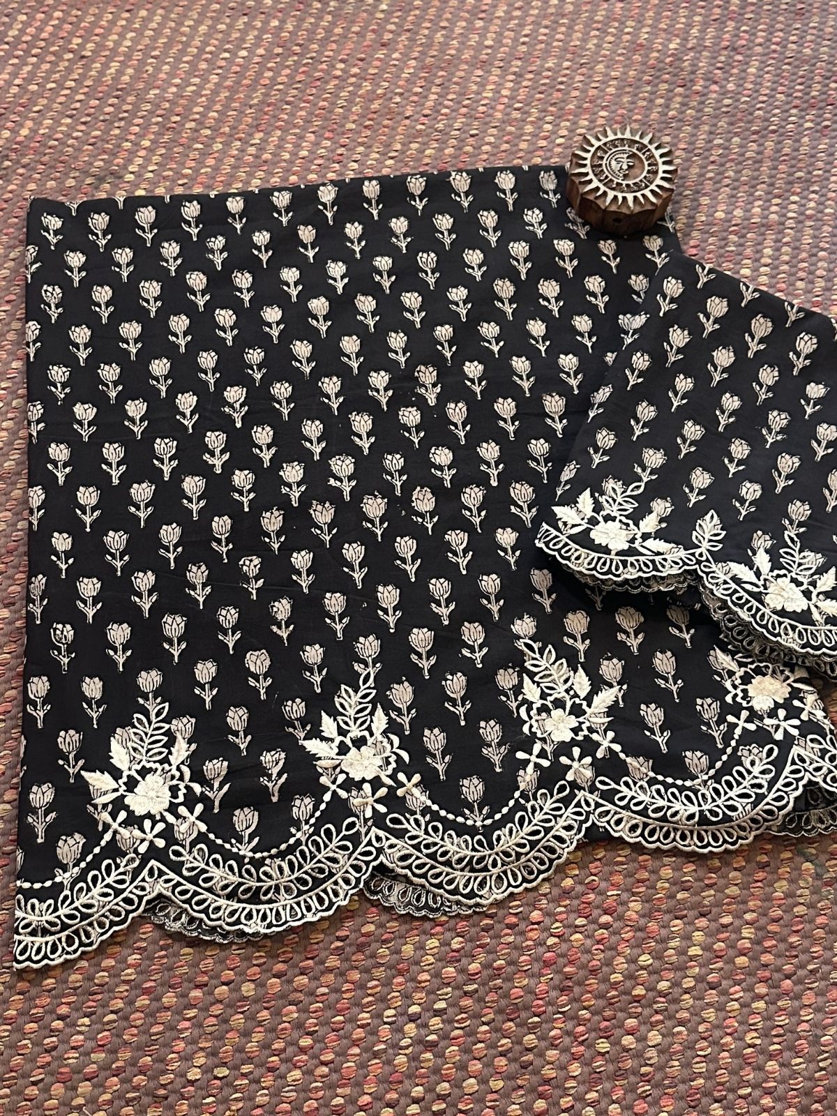 Cutwork Pure Cotton Hand-blocked Coord Set