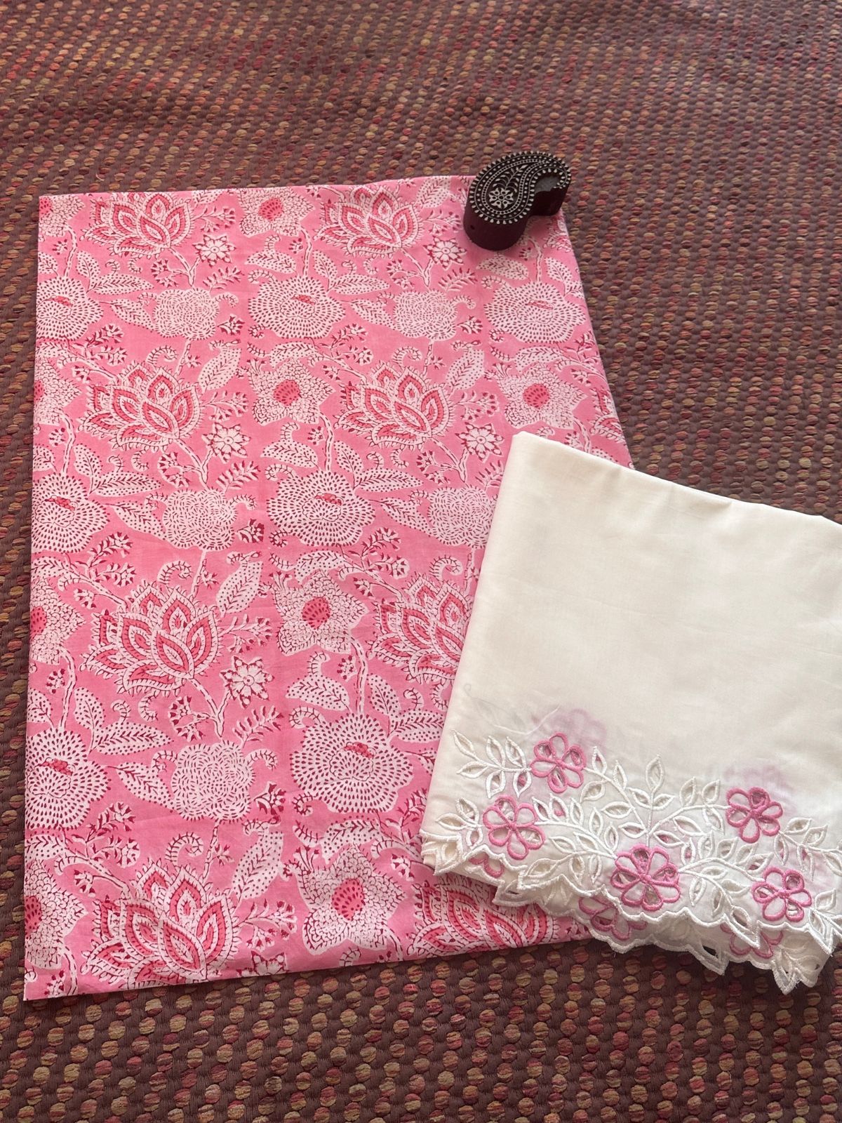 Pure Cotton fabric with Cutwork Bottom Unstitched Set