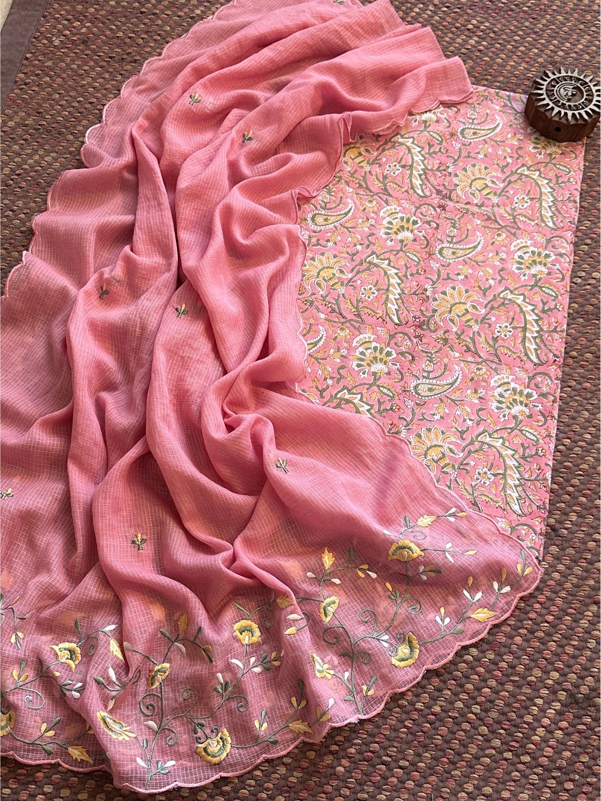 Pure Cotton Handblock Fabric with Exclusive Embroidered Dupatta