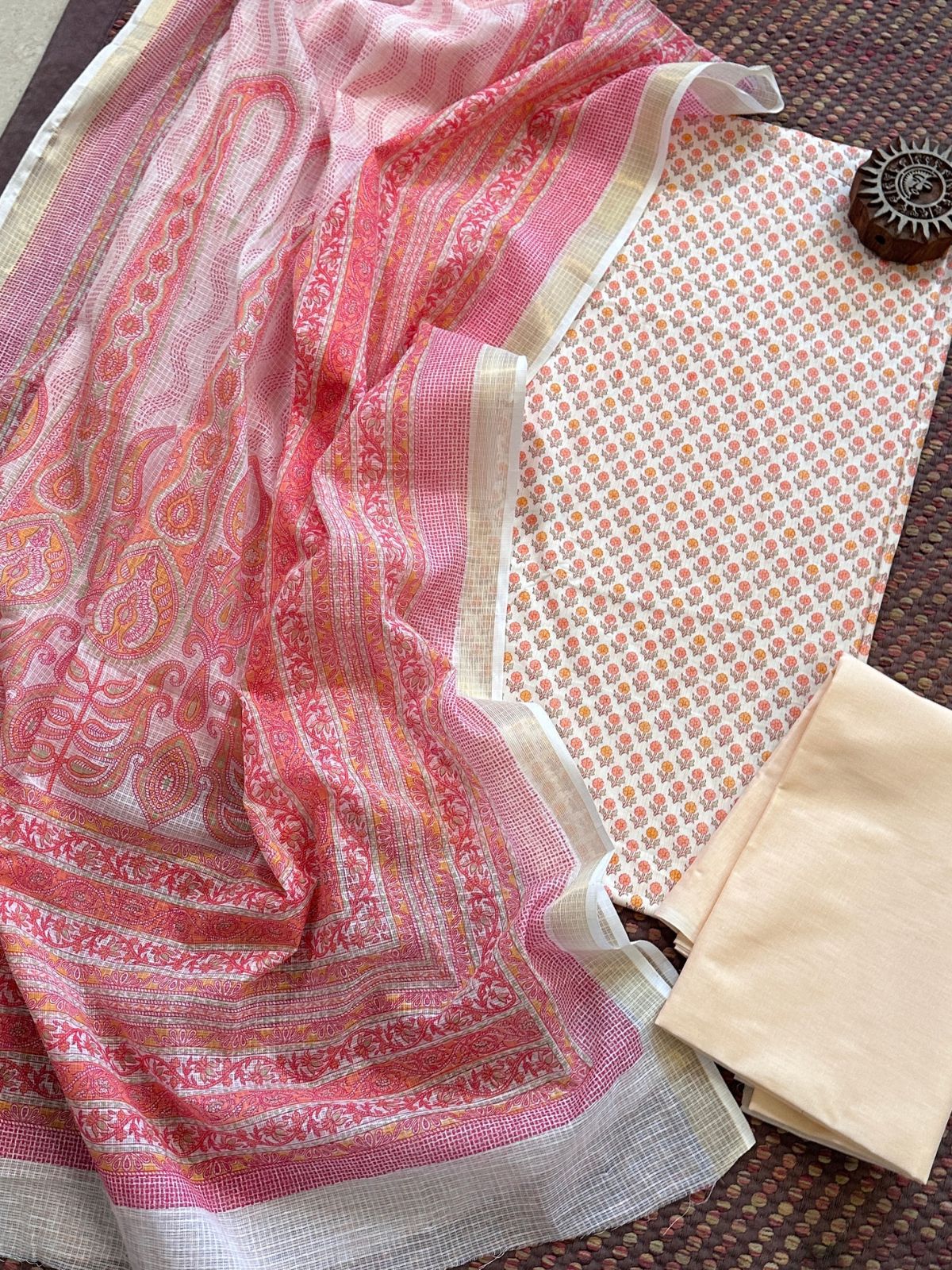 Pure Cotton Unstitched Set with Kota Dupatta