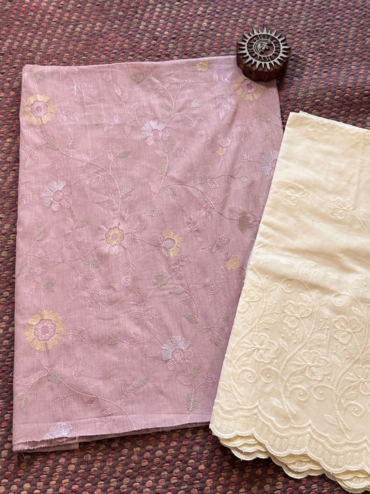 Pure Cotton malmal fabric with Embroidered Bottom -Unstitched Set