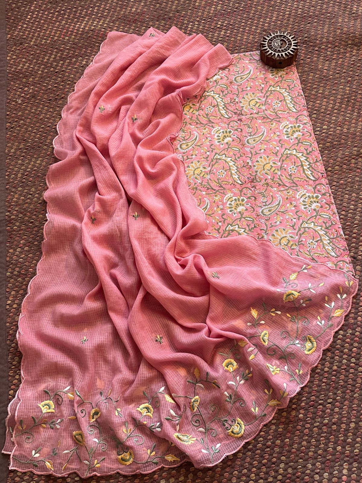 Pure Cotton Handblock Fabric with Exclusive Embroidered Dupatta
