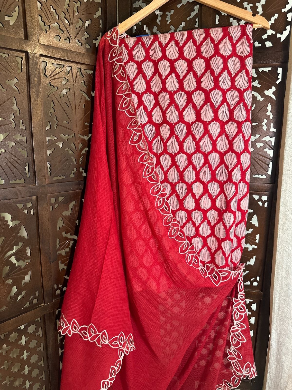 Pure Cotton Handblock Fabric with Cutwork Embroidered Dupatta