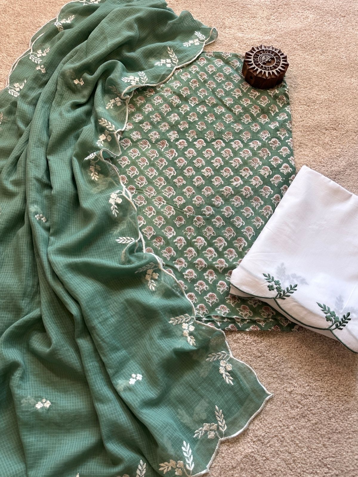 Misty Green Hand-blocked Set