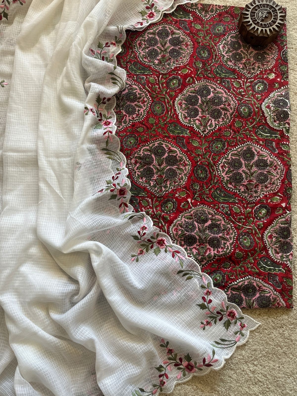 Tara Set- Handblocked Fabric with Applique work Dupatta