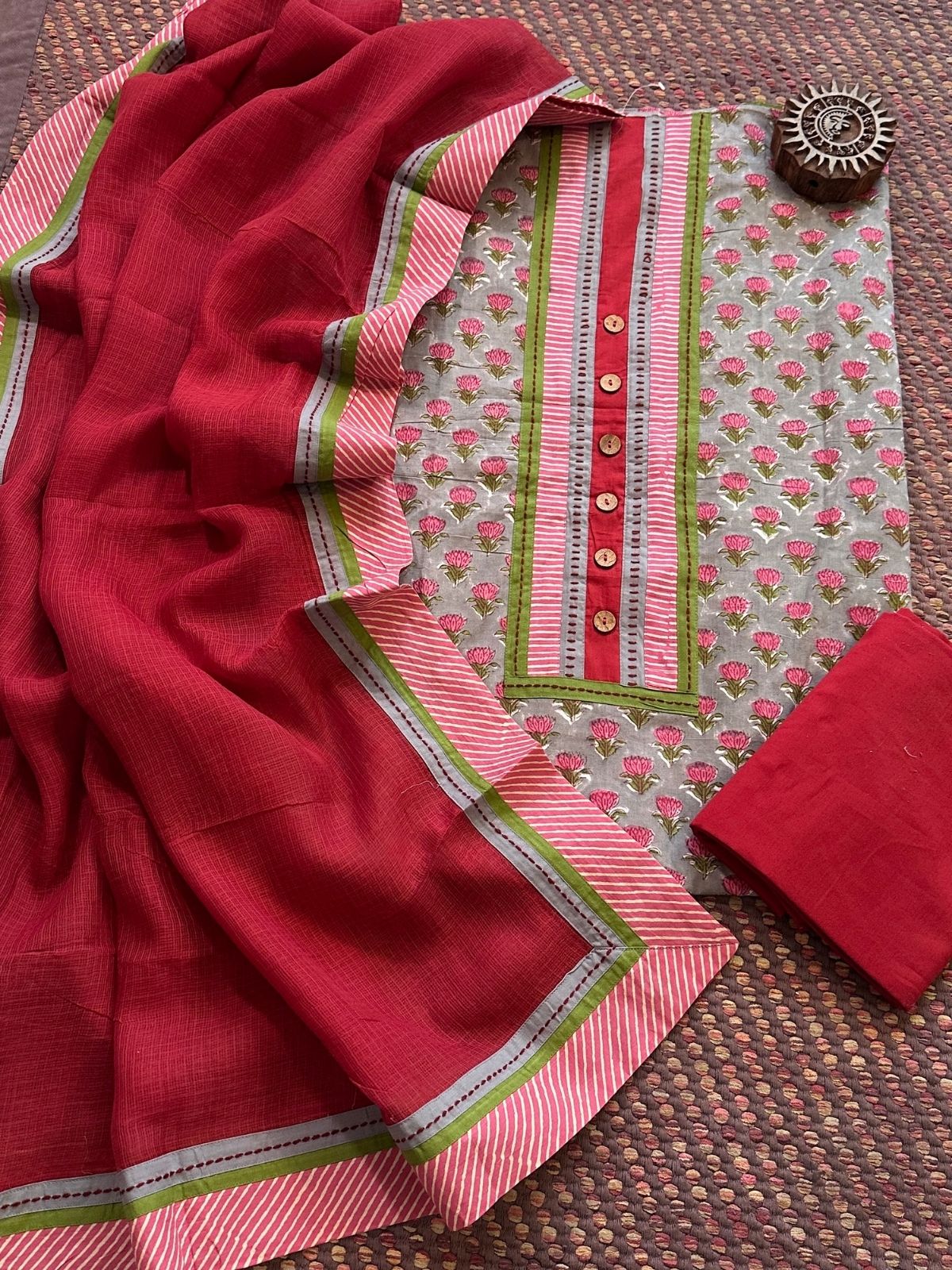 Pure Cotton Unstitched Set with Kota Dupatta