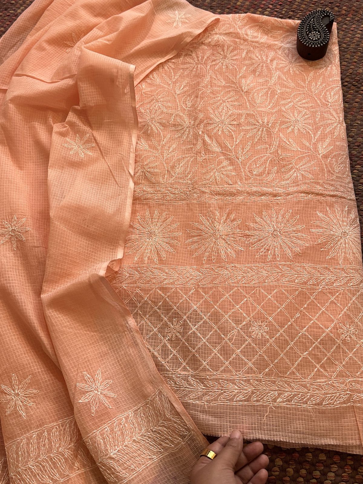Chikankari hand embroidered Kota Top & Dupatta Set