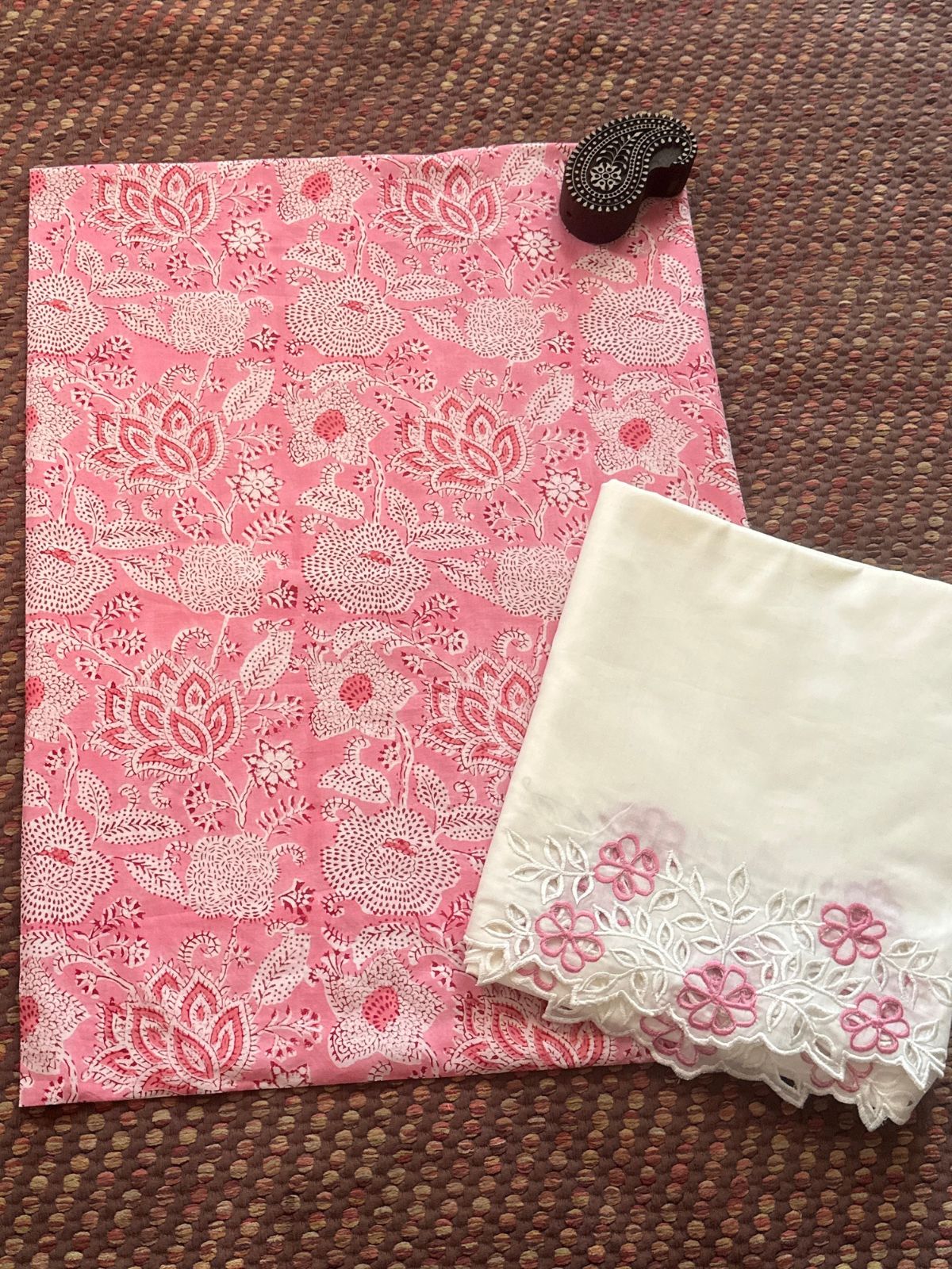Pure Cotton fabric with Cutwork Bottom Unstitched Set