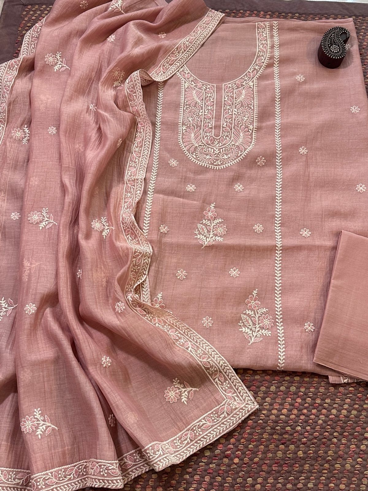 Malmal Maheshwari Silk Embroidered Unstitched Set