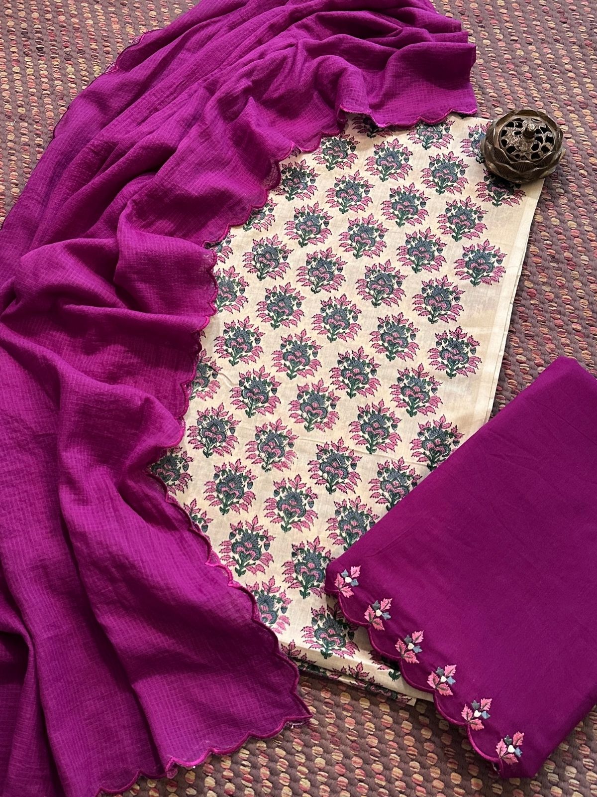 Pure Cotton Malmal Handblocked Unstitched Set