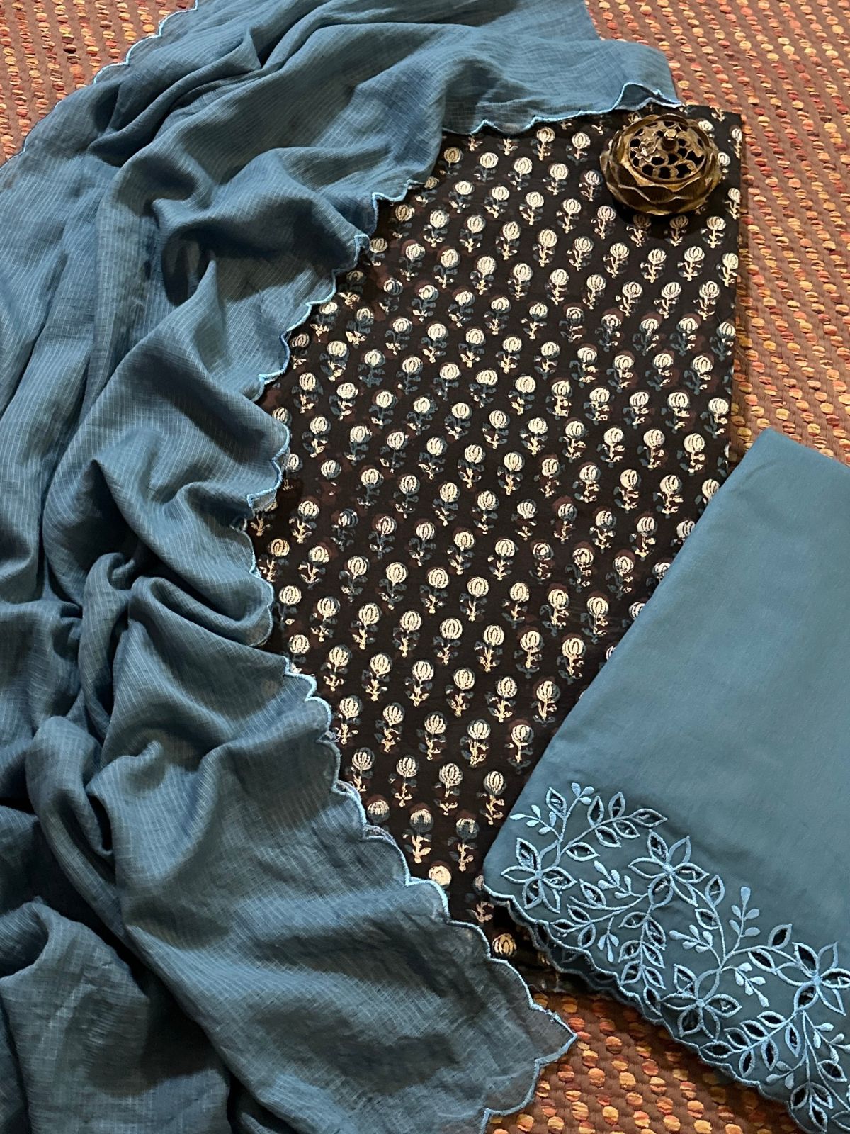 Pure Cotton Fabric in vegetable dyes withCutwork Bottom & Kota Dupatta