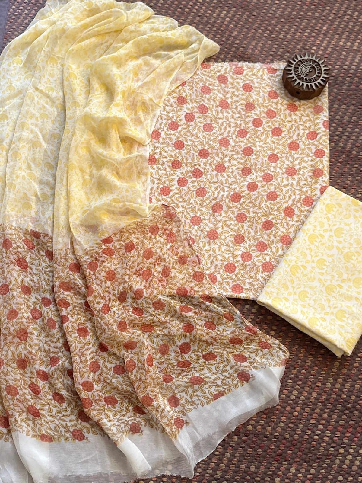 Pure Cotton Unstitched Set with Chiffon Dupatta