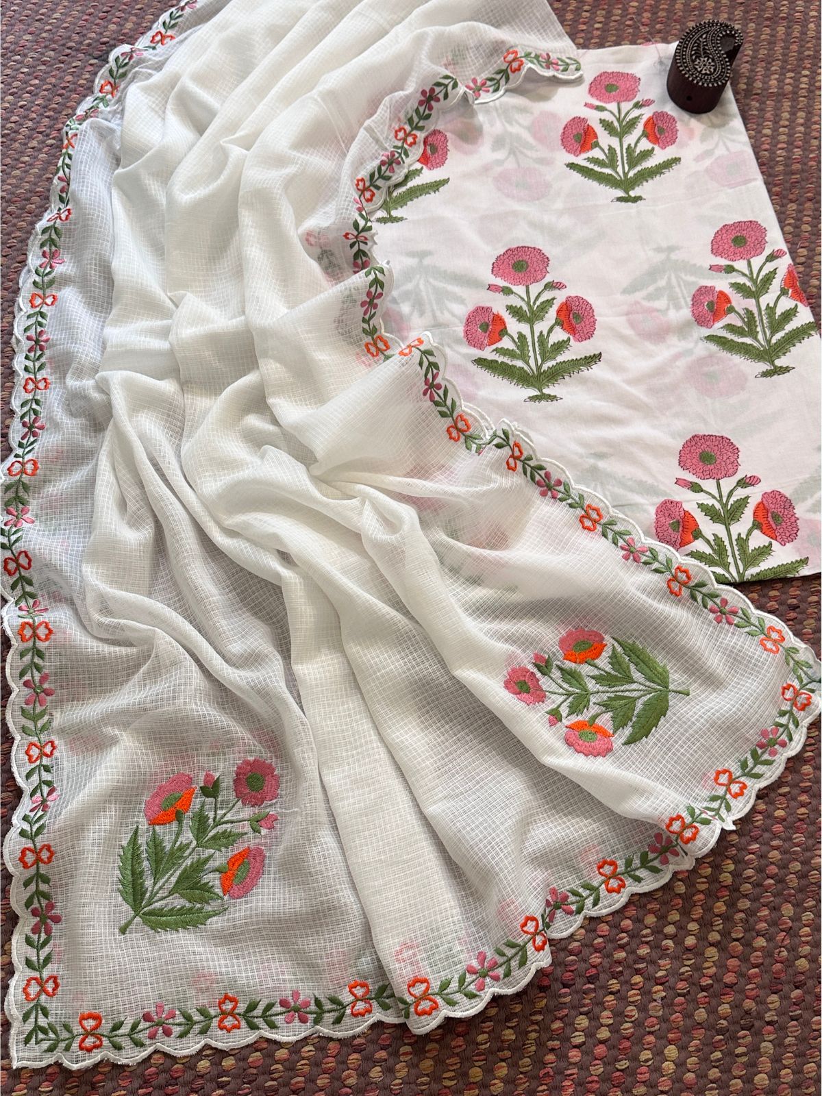 Pure Cotton Handblock Fabric with Exclusive Embroidered Dupatta