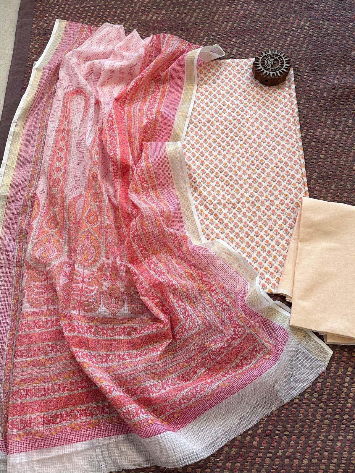 Pure Cotton Unstitched Set with Kota Dupatta