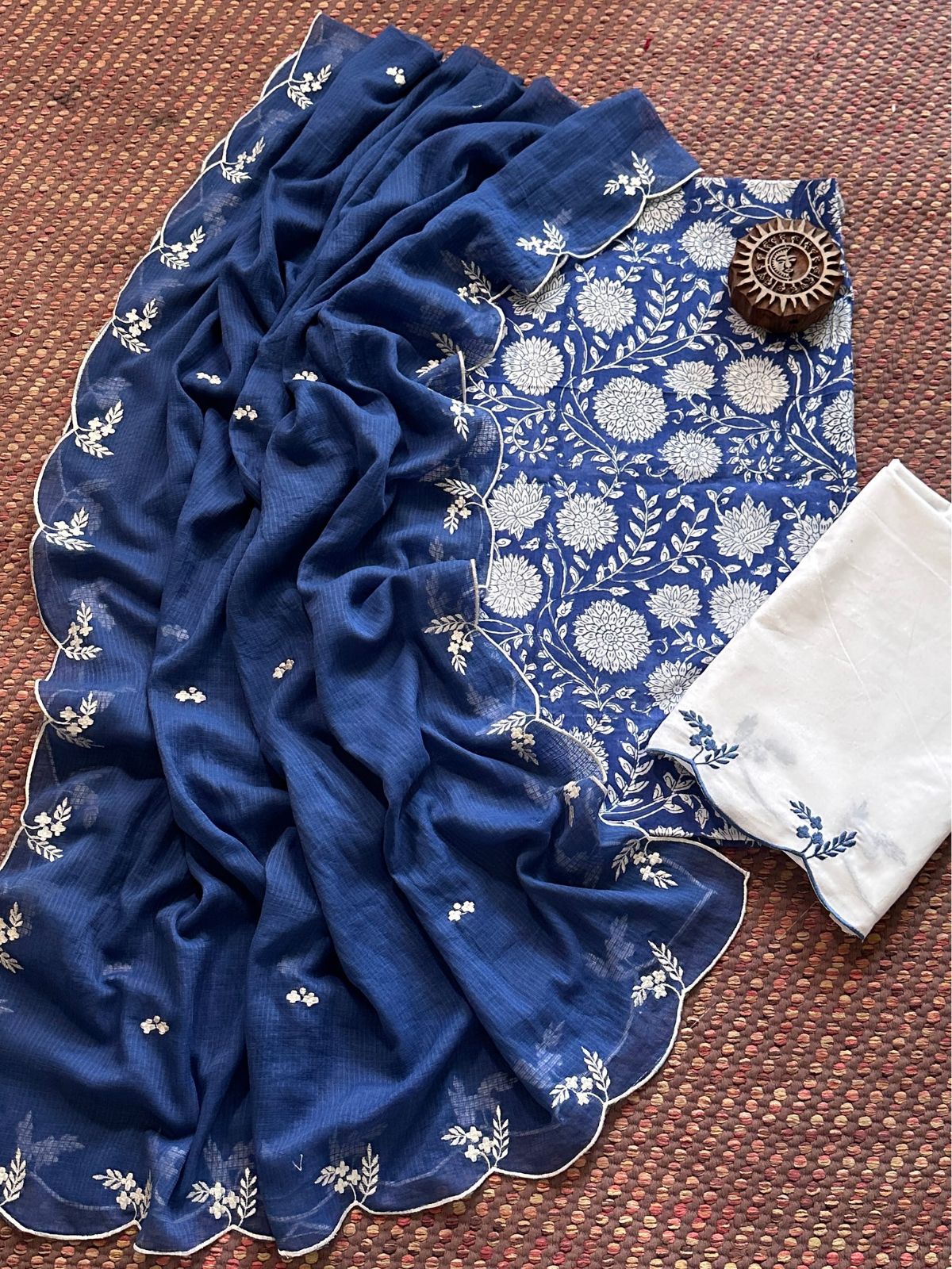 Pure Cotton Hand-block Fabric with Embroidered Bottom & Kota Doria Dupatta