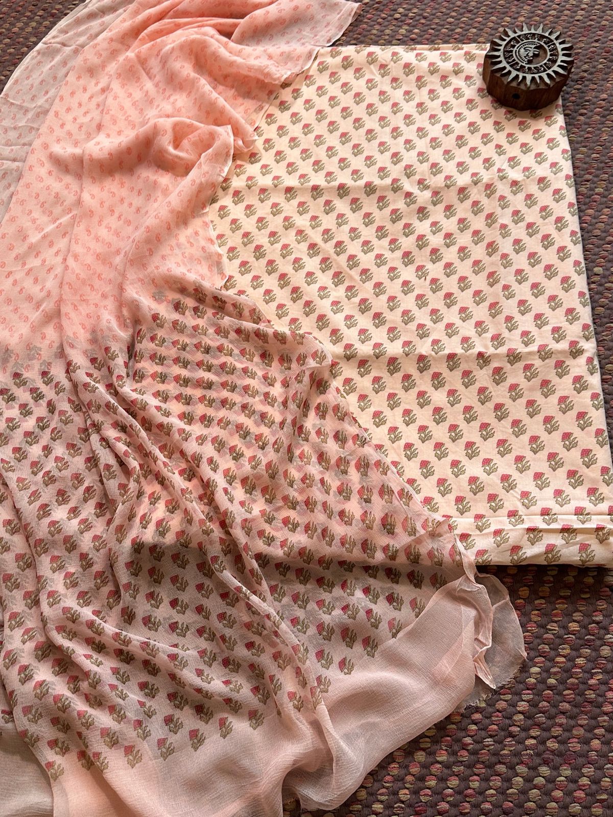Pure Cotton Unstitched Set with Chiffon Dupatta