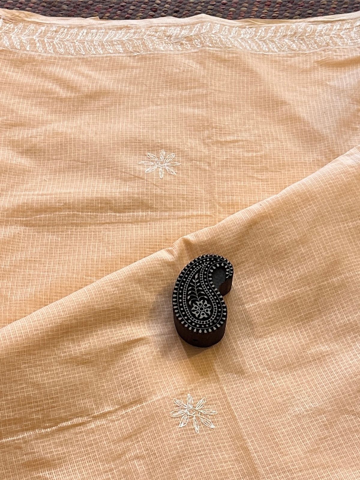 Peach Chikankari Hand Embroidered Saree